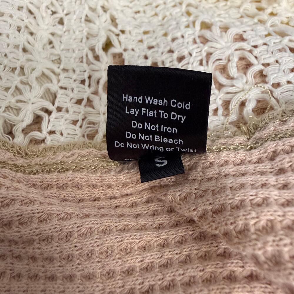 POL patchwork shacket crochet distressed button d… - image 8